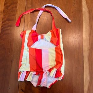 Striped one piece swimsuit with cutout